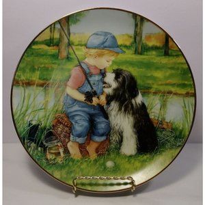 Fishing Buddies from the Growing Up Together Boy & Dog  Porcelain Decor Plates